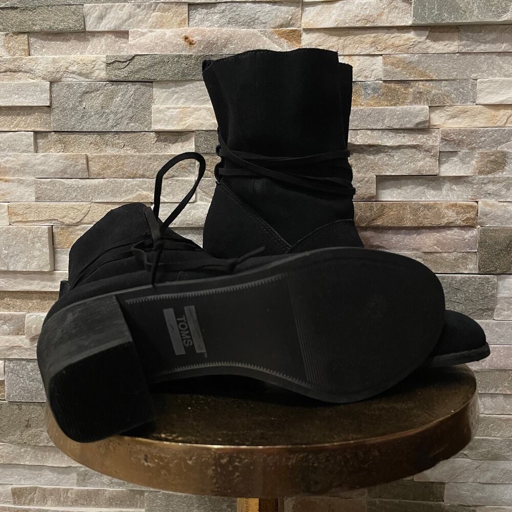 TOMS Mila Black Suede Ankle Boots | Lace Wrap, Block Heel, Size 8 - Picture 5 of 9